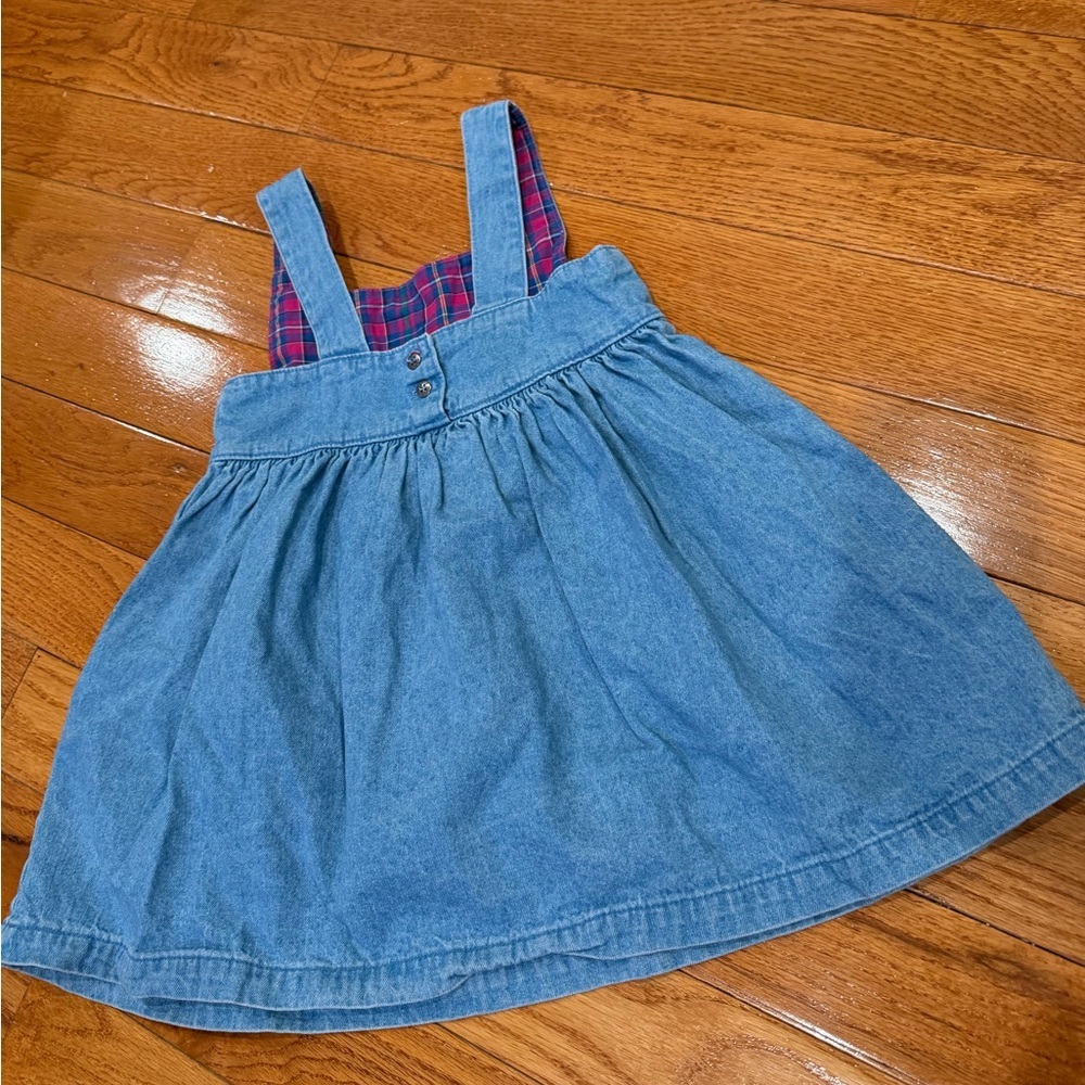 Vintage 90s Girls OSHKOSH B'Gosh Sz 5 Dress Jumper Denim Jean Plaid Hearts - Picture 3 of 12